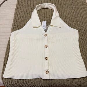 Express Ivory Sleeveless Knit Top with Button Accents